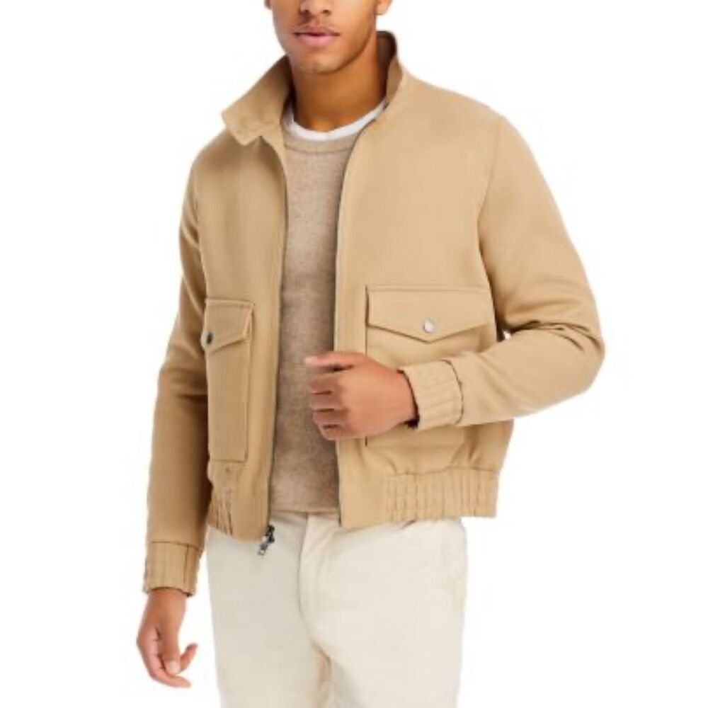 Michael Kors Mens Woven Barracuda Stretch Full Zip Bomber Jacket Khaki Size Smal